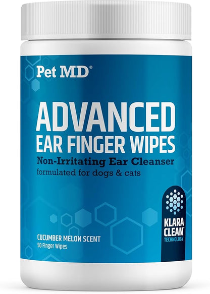 Pet MD Advanced Ear Finger Wipes for Dogs &amp; Cats - Non-Irritating Ear Wipes &amp; Ear Cleaner - Pet Safe Cleaner to Aid in Itchiness and Odor - Cucumber Melon (50ct)