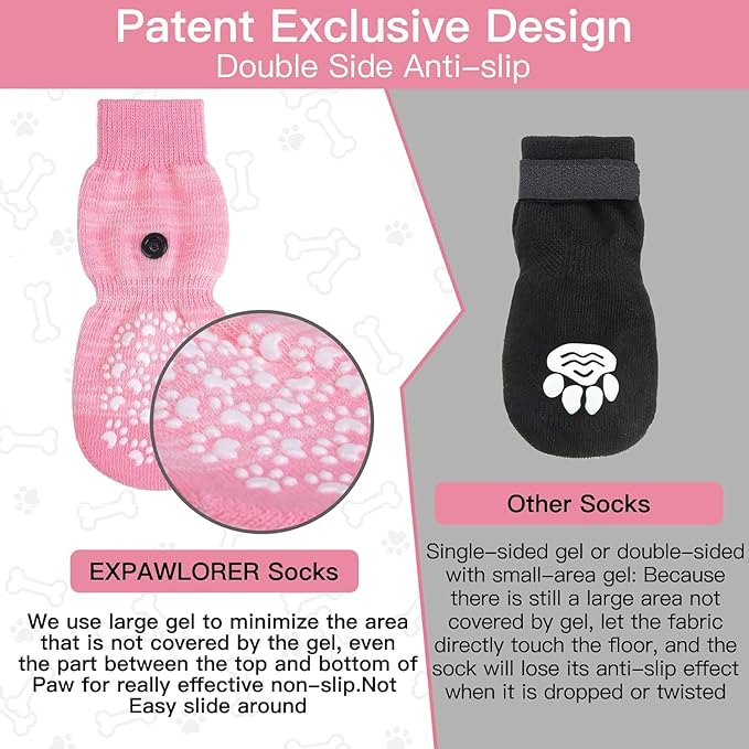 EXPAWLORER Anti Slip Dog Socks to Prevent Licking Paws, Dog Shoes for Hot Pavement, Dog Booties for Small Medium Large Senior Dogs, Traction Control Boots &amp; Paw Protectors for Hardwood Floors
