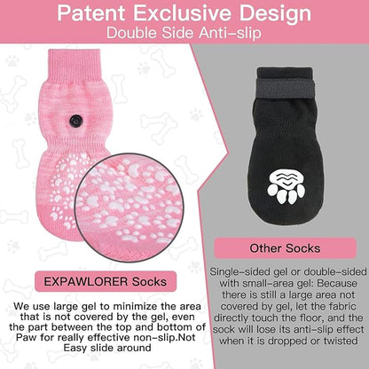 EXPAWLORER Anti Slip Dog Socks to Prevent Licking Paws, Dog Shoes for Hot Pavement, Dog Booties for Small Medium Large Senior Dogs, Traction Control Boots &amp; Paw Protectors for Hardwood Floors