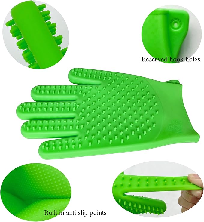 Pet Grooming Bath Gloves - Double-Sided Silicone Bathing &amp; Massaging Brush Mitts Gentle Deshedding Loose Hair Removal Tool for Long and Short Haired Dogs &amp; Cats - 2 Pack
