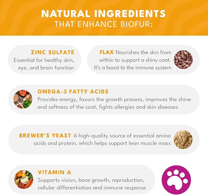 BIOFUR: Omega 3 Supplement for Cats &amp; Dogs - Puppy Essentials &amp; Dog Allergy Relief - Vitamins, Minerals for Feline &amp; Canine Skin, Coat Health, Nutrition, Well-Being, Orange