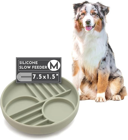 The Slowdown Bowl Silicone Slow Feeder for Dogs &amp; Puppies, Slow Eating Modern Lick Mat Design Reduces Gulping, Fits 2 Cups 7.5” Across x 1.5” Tall, Mealtime Challenge, Medium-Sage