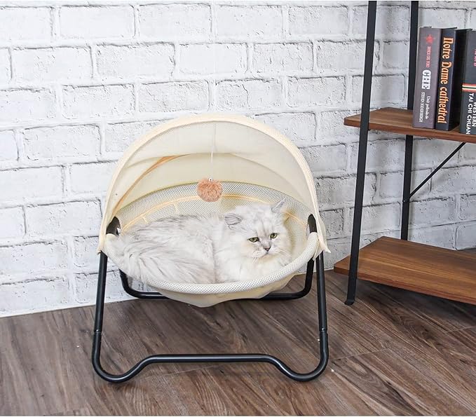 Cat Bed, Pet Hammock Bed for Cats and Dogs, Comfortable and Breathable Elevated Cat &amp; Dog Nest, Easy to Assemble, Cover Removable and Washable, Suitable for Indoor and Outdoor Use (Cream)