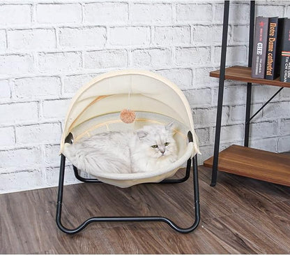 Cat Bed, Pet Hammock Bed for Cats and Dogs, Comfortable and Breathable Elevated Cat &amp; Dog Nest, Easy to Assemble, Cover Removable and Washable, Suitable for Indoor and Outdoor Use (Cream)