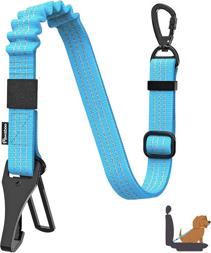 Pawaboo Dog Seatbelt for Car, 3-in-1 Dog Seat Belt Bungee, Shockproof Dogs Tether for Car with Buckle &amp; Hook Latch, Adjustable Reflective Dogs Cars Harness Leash with 360° Lockable Buckle, Blue