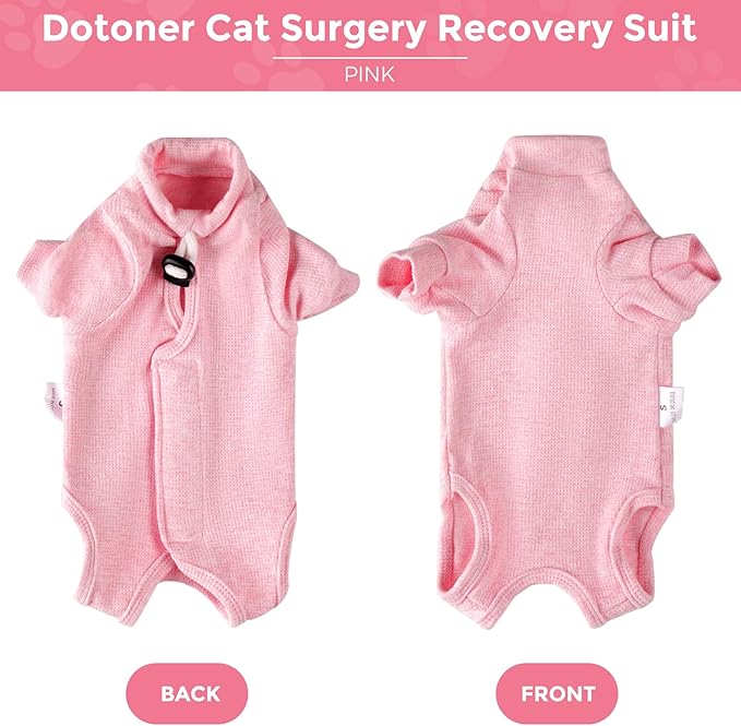 Dotoner Cat Surgery Recovery Suit for Female Male Anti-Licking Pet Surgical Pajamas Long Sleeve Prevent Shedding Cat Spay Recovery Suit&amp;E Collar Alternative Bodysuit for Cats