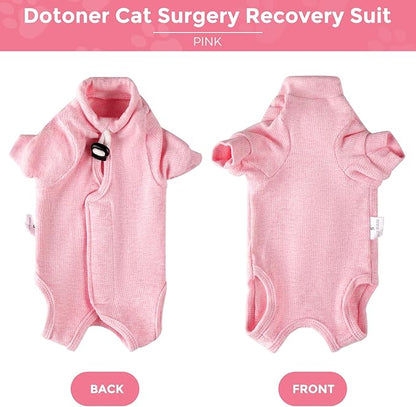 Dotoner Cat Surgery Recovery Suit for Female Male Anti-Licking Pet Surgical Pajamas Long Sleeve Prevent Shedding Cat Spay Recovery Suit&amp;E Collar Alternative Bodysuit for Cats