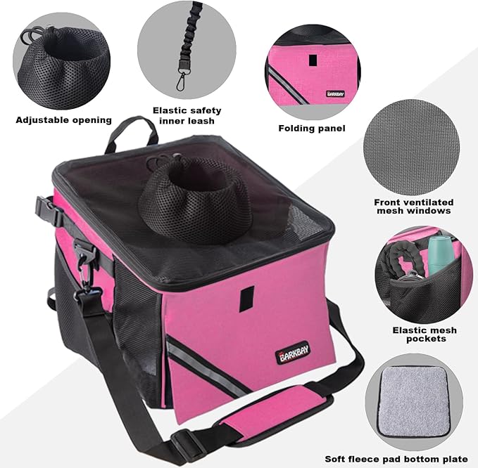 Pet Carrier Bicycle Basket Bag Pet Carrier/Booster Backpack for Dogs and Cats with Big Side Pockets,Comfy &amp; Padded Shoulder Strap,Travel with Your Pet Safety（Pink Carnation）