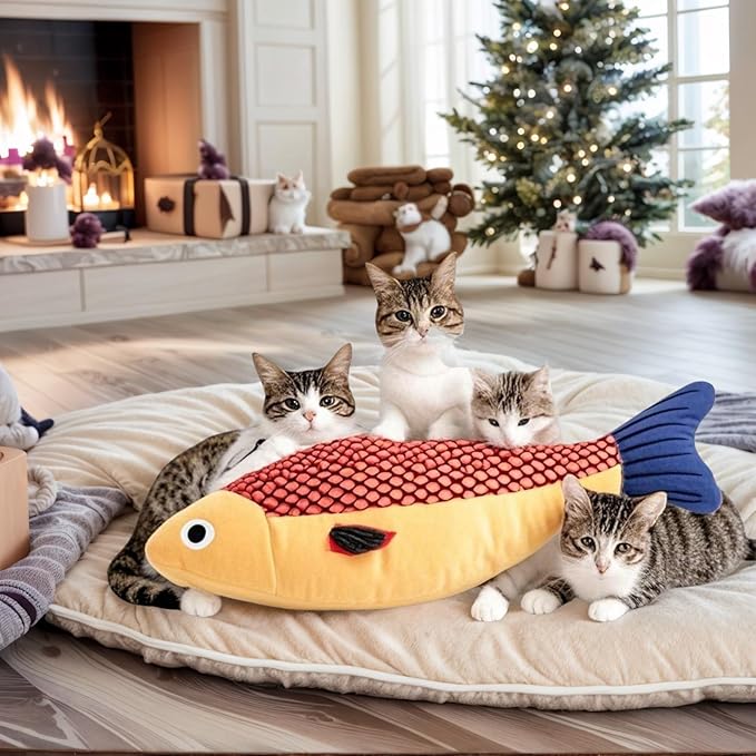 Cat Toys for Bored Indoor Adult Cats - Catnip Toys for Mental Stimulation, Interactive &amp; Durable Kicker Toys for Solo Play, Best for Lazy Or Senior Cats (Yellow)