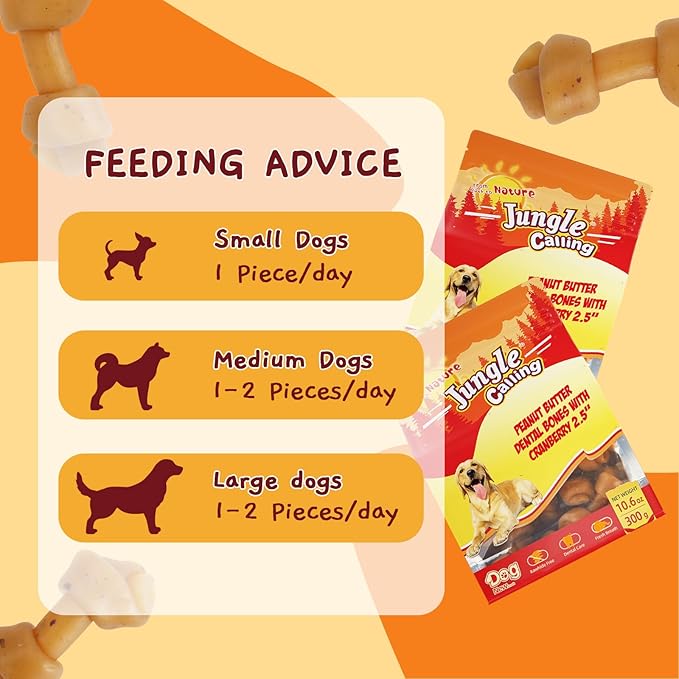 Jungle Calling Peanut Butter Dog Treats, Dental Puppy Chews, Rawhide-Free Bones for Small Dogs, 2.5&