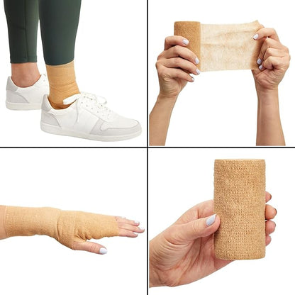 Juvale Elastic Bandage Wrap Self-Adherent Cohesive Tape 6 Rolls - Elastic Cohesive Tape with Stretchable Support - Breathable Vet Wrap for Wrist, Swelling, Sports, Tattoo (4 in x 5 Yds)