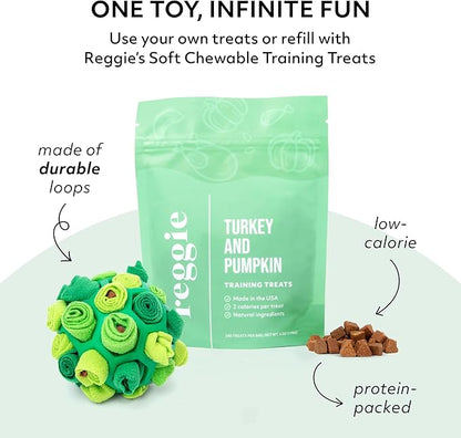 Reggie Forager Ball for Dogs | Mealtime Enrichment Toy | Reduces Boredom, Hyperactivity, Stress | Vet-Approved &amp; Ideal for All Ages, Breeds, and Sizes (Forager Ball - Turkey &amp; Pumpkin)