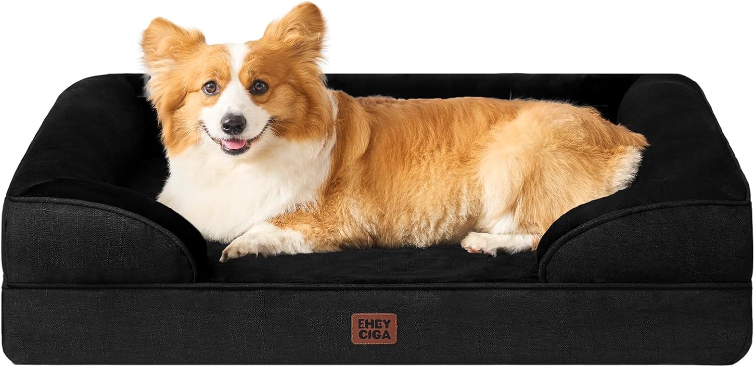 EHEYCIGA Orthopedic Dog Beds for Extra Large Dogs 44x32Inch, Waterproof Memory Foam XL Pet Bed with Sides, Non-Slip and Egg-Crate Foam Big Dog Couch Bed with Washable Removable Cover, Grey