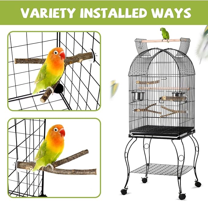 Natural Wood Bird Perches for Cage, Parrot Perch Stand &amp; Platform, Bird Cage Accessories for Parakeets, Cockatiels, Conures, Lovebirds (Brown, Essential Perch Bundle - 5PCS)