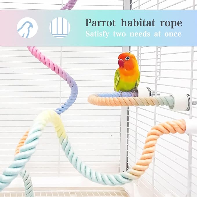 2pcs Gradient Colorful Bird Rope Perch Stand,Bird Cage Climbing Rope Toys Accessories,Bendable Climbing,Parakeet Lovebirds Cockatiels Budgies Play (15.7&