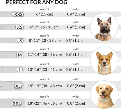 CollarDirect Rolled Leather Dog Collar, Soft Padded Round Puppy Collar, Handmade Genuine Leather Collar Dog Small Large Cat Collars 13 Colors (13-16 Inch, White Textured)
