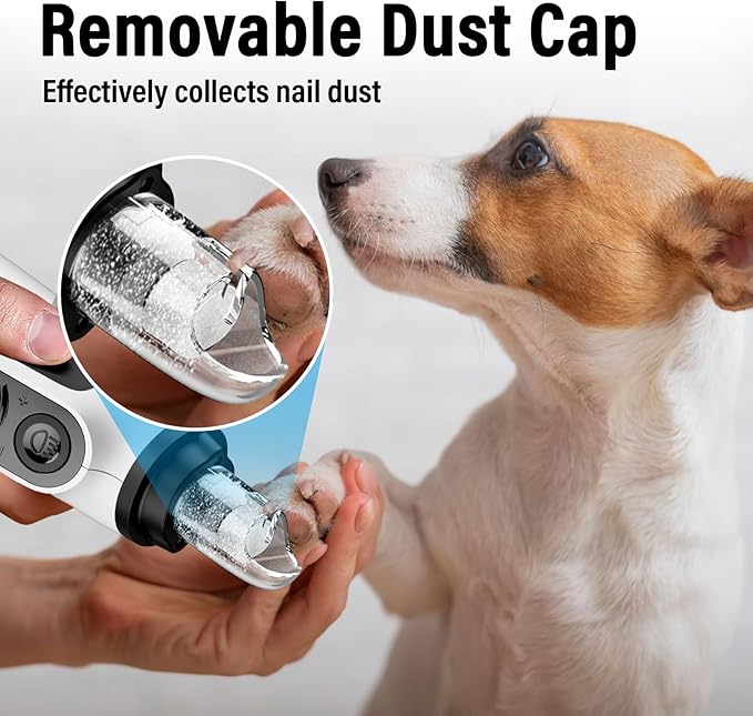 Casfuy Smart 6-Speed Dog Nail Grinder - 50% More Power Pet Nail Grinder with 2 LED Lights Quiet Rechargeable Electric Dog Nail Trimmers File Toenail Grinder for Large Medium Small Dogs &amp; Cats (White)