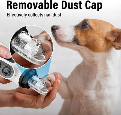 Casfuy Smart 6-Speed Dog Nail Grinder - 50% More Power Pet Nail Grinder with 2 LED Lights Quiet Rechargeable Electric Dog Nail Trimmers File Toenail Grinder for Large Medium Small Dogs &amp; Cats (White)
