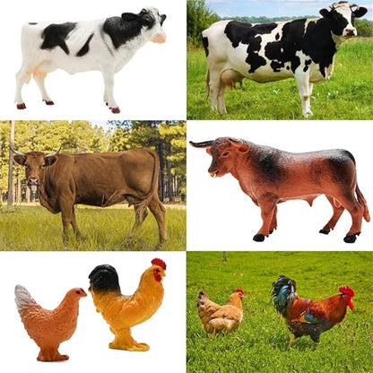 BOLZRA Mini Barn Playset, 66PCS Plastic Animals Figurines and Fence, Farm Figures Farmer Vehicle Toy Truck with Trailer for 3-12 Years Old Kids Boys Girls Toddlers