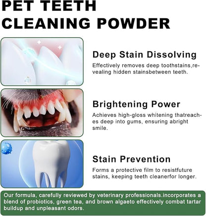 Dog Dental Powder, 6 oz, Dog Teeth Cleaning Powder &amp; Cat Breath Freshener, Plaque Off Pet Tooth Cleaning - Combating Dental Plaque, Tartar Cleaning and Removal, Fighting Bad Breath, Oral Care