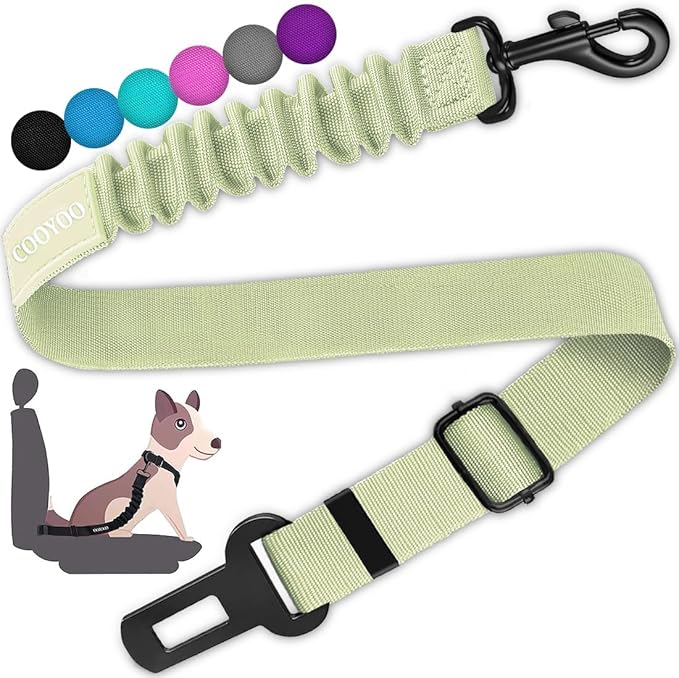 COOYOO Dog Seat Belt,Retractable Dog Car Harness Seat Belt for Car Adjustable Nylon Pet Safety Seat Belts Heavy Duty &amp; Elastic Bungee Buffer