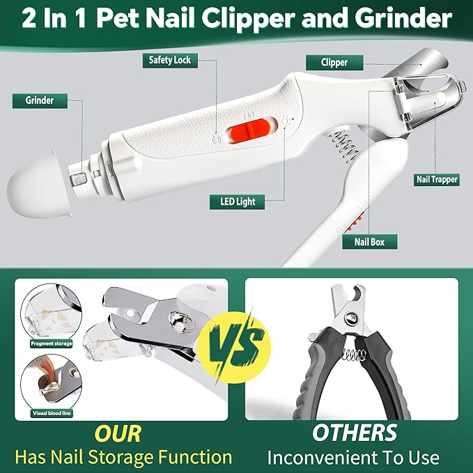2-in-1 Cat Nail Clippers &amp; Dog Nail Clippers Trimmers for Large Medium Small Dogs Cats Claw Trimmer Quick Sensor and Safety Guard USB Rechargeable with 2 LED Lights Dogs Nail Trimmer