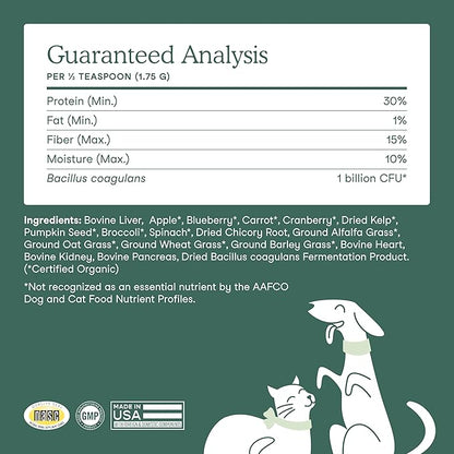 Fera Pets Whole Food Multivitamin Cat &amp; Dog Food Topper with Probiotics, Antioxidants, &amp; Essential Dog Vitamins &amp; Minerals - Nutrients from Fruits, Vegetables, &amp; Organ Meats - 3.7 oz