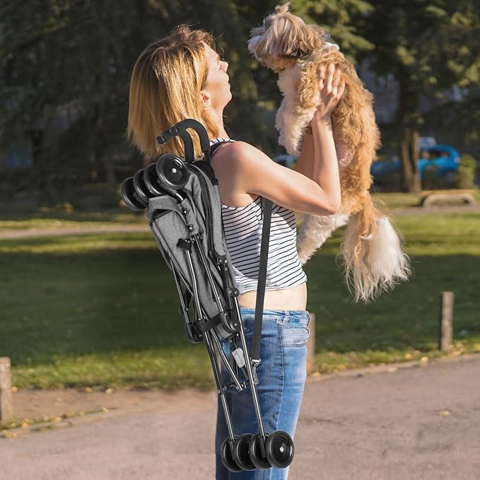 Wedyvko Travel Portable Dog Stroller, Pet Stroller for Small Puppy Dogs &amp; Cats, Up to 33 lbs, Dark Grey