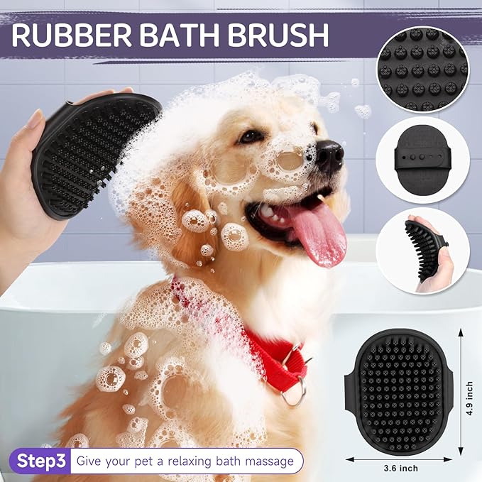 Dog Brush Kit – 3 PCS Grooming Set with Self-Cleaning Brush, Undercoat Rake &amp; Pet Bath Brush. Great for Shedding, Tangles &amp; Dirt Removal – Ideal for Long &amp; Short Haired Dogs &amp; Cats, Black