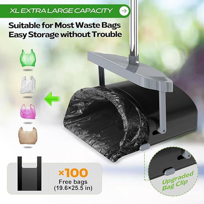 UPSKY Dog Pooper Scooper Swivel Bin &amp; Rake Kit with 100 Waste Bags,33.4" Stainless Steel Long Handle Heavy Duty Pet Poop Shovel for Large Medium Small Dogs, Odor-Proof Lid for Yard/Lawn/Outdoor Use