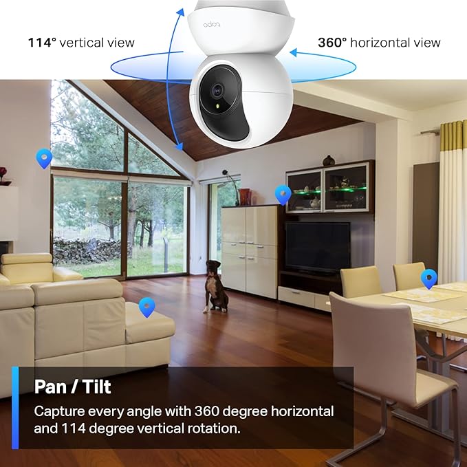 Tapo TP-Link 2K Pan/Tilt Security Camera for Baby Monitor, Dog Camera w/Motion Detection and Tracking, 2-Way Audio, Night Vision, Cloud &amp;SD Card Storage, Works w/Alexa &amp; Google Home C210