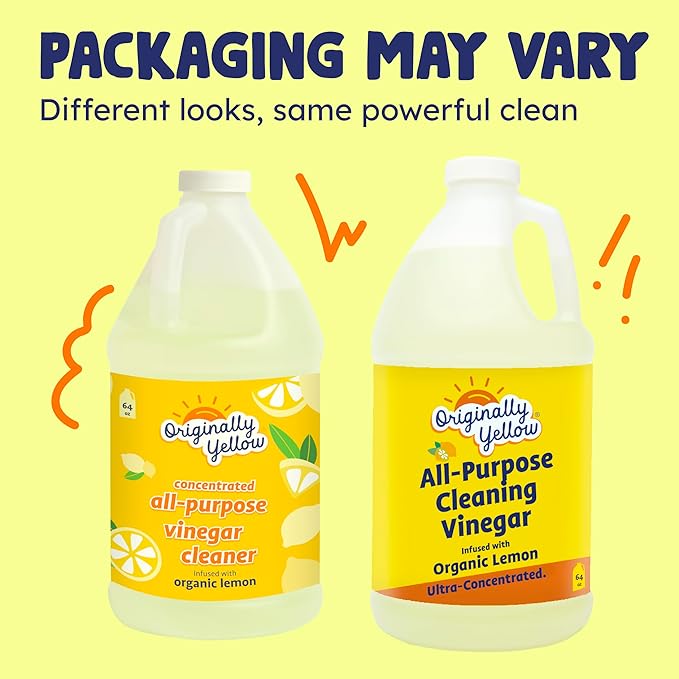Originally Yellow Lemon Vinegar For Cleaning Purpose | USA Made All Purpose Cleaner | Use as a Floor, Glass, Kitchen, &amp; Bathroom Cleaner | Plant Derived Vinegar 1 Gallon in 2 bottles | 128 Oz