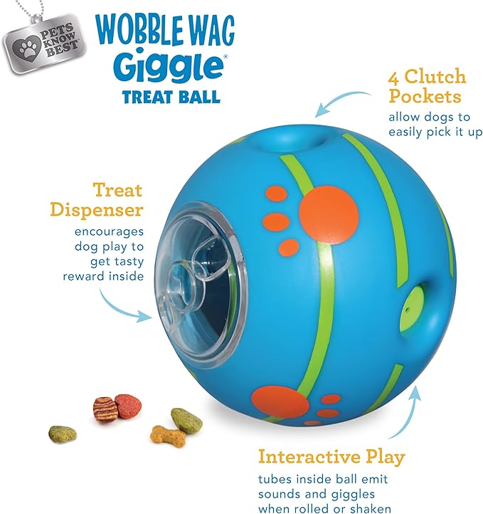 Wobble Wag Giggle Treat Ball- Interactive Dog Toy &amp; Treat Dispenser, Fun Giggle Sounds When Rolled or Shaken, Great for Dogs Pets Know Best