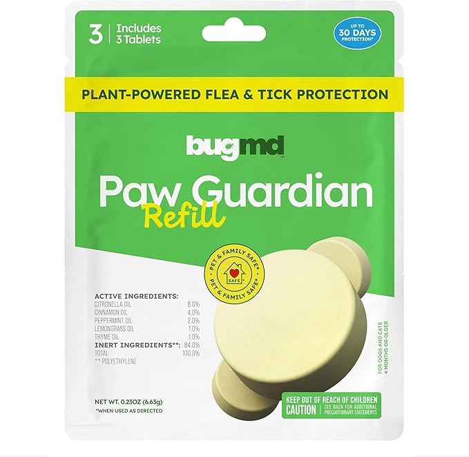 BugMD Paw Guardian Refill, Plant-Powered Flea &amp; Tick Protection Tablets, 3 Count, 30-Day Protection, Natural Essential Oil Formula