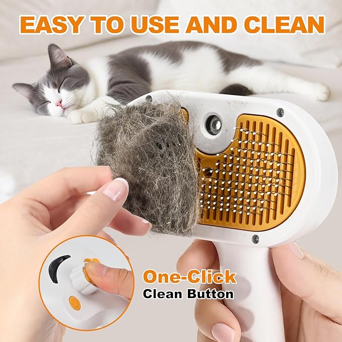 Pet Steam Brush for Cats and Dogs, 4-in-1 Cat Brush for Shedding, Spray Hair Removal Comb with 2 Waterless Shampoo, Pet Hair Removal Tool for Long &amp; Short Haired Pets