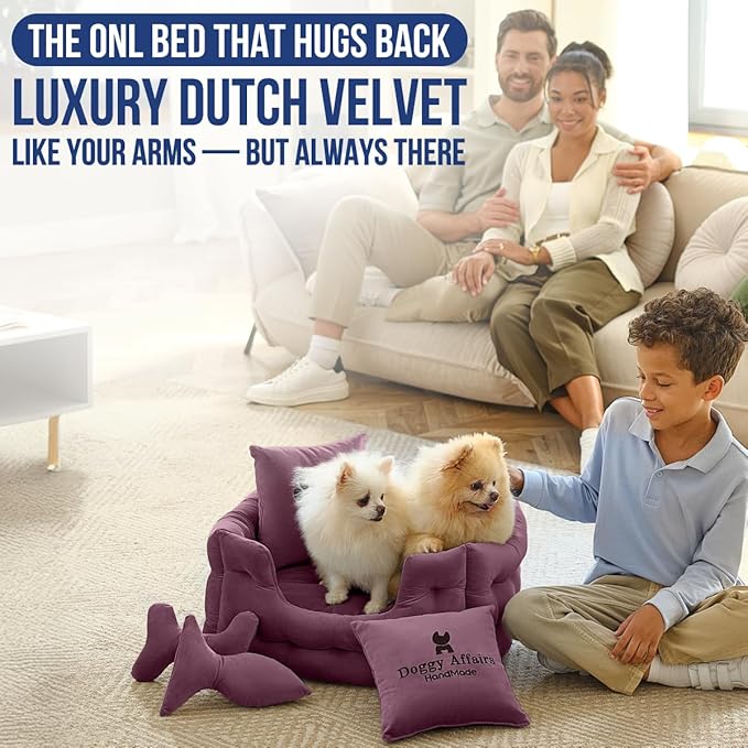 Luxury Dog Bed Chesterfield – Handcrafted Velvet Throne for Dogs | Joint Support, Calming &amp; Temp-Regulating Comfort | Durable 5+ Years, Anti-Claw, Washable 100+ Times – XS, Purple