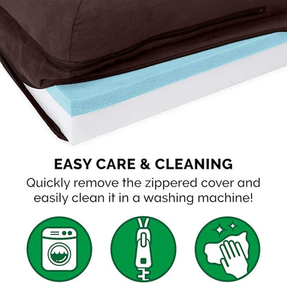 Furhaven Cooling Gel Dog Bed for Large Dogs w/ Removable Bolsters &amp; Washable Cover, For Dogs Up to 125 lbs - Two-Tone Plush Faux Fur &amp; Suede L Shaped Chaise - Espresso, Jumbo Plus/XXL