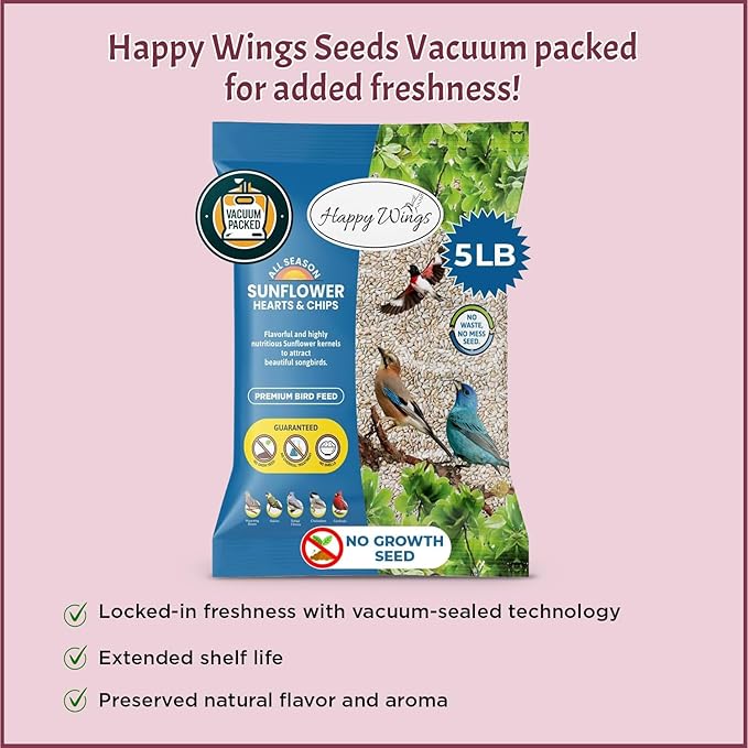 Sunflower Hearts &amp; Chips - Sunflower Kernels and Chips Bird Food - 5 Lb No Mess, No Waste I No Grow Seed | Bird Seed for Wild Birds