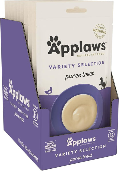 Applaws Lickable Cat Treats, Natural Grain-Free Purée, Limited Ingredient, Variety of Chicken, Tuna, &amp; Salmon Squeeze Up Cat Treats (60 x 0.5 oz Sachets)