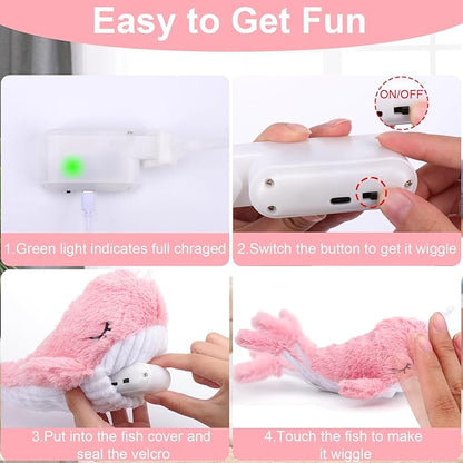 Mity rain 2 in 1 Interactive Dog Toys, Fish Dog Toy to Keep Them Busy, Plush Squeaky Dog Toys, Rechargeable Wiggly Pink Pet Toys for Small Medium Large Dogs, Moving Dog Toys for Indoor&amp;Outdoor