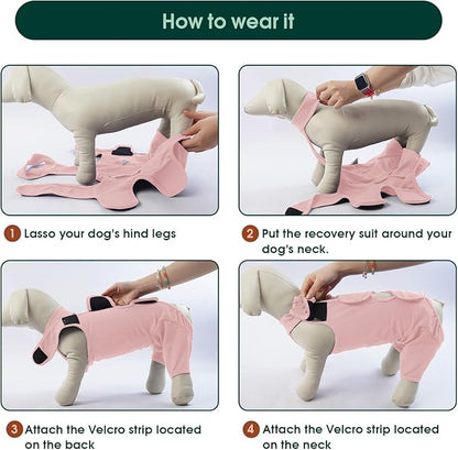 Kuoser Dog Recovery Suit for Back Legs, Thigh Wound Protective Sleeve for Dogs, Dog Recovery Sleeve for Female Male Dogs, Dog Onesie After Surgery Pet Surgical Suit for Spay Neuter, Pink L