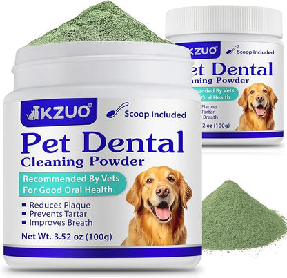Dog Teeth Cleaning Powder - Dog Dental Powder - Targets Tartar &amp; Reduces Plaque &amp; Bad Breath - Teeth Cleaning Made Easy Eliminate - Formulated for Small, Medium, Large Dogs (2PCS)