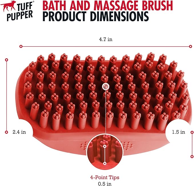 Tuff Pupper Dog Bath Brush, Silicone Pet Hair Remover Brush for Shampooing &amp; Massaging Dogs, Dog Washing Brush with Soft Rubber Bristles Gently Removes Loose &amp; Damaged Fur