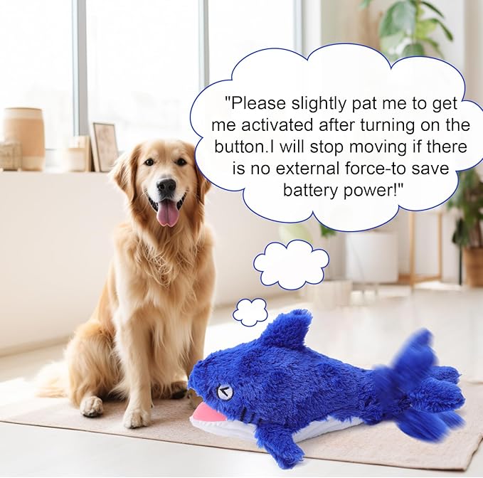 Mity rain 2 in 1 Interactive Dog Toys, Shark Dog Toy to Keep Them Busy, Plush Squeaky Dog Toys, Rechargeable Wiggly Fish Blue Dog Toys for Small Medium Large Dogs, Moving Dog Toys for Indoor&amp;Outdoor