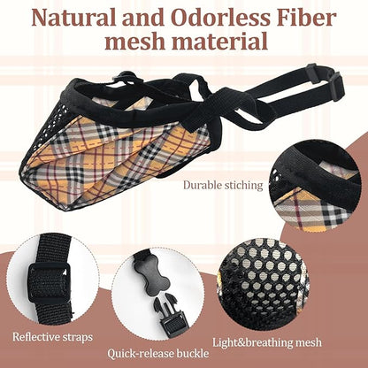 Dog Muzzle for Small Large Dogs - Soft Nylon Basket Muzzle with Adjustable Strap, Breathable Mesh Design Prevents Biting Chewing Licking Eating - Ideal for Training, Grooming &amp; Vet Visits (Yellow, XL)