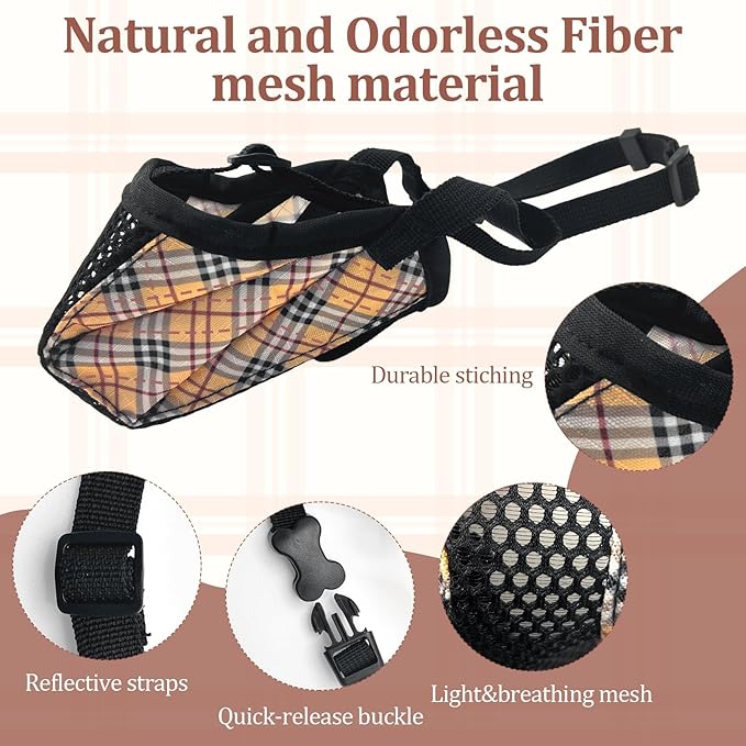 Dog Muzzle for Small Large Dogs - Soft Nylon Basket Muzzle with Adjustable Strap, Breathable Mesh Design Prevents Biting Chewing Licking Eating - Ideal for Training, Grooming &amp; Vet Visits (Yellow, S)