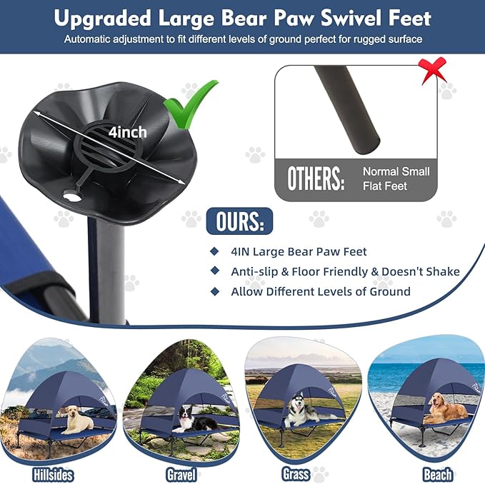 Upgraded Elevated Dog Bed with Canopy, Portable Raised Outdoor Dog Bed with Stable Anti-Slip Feet, Wider Shade Pet Bed Cot, Raised Dog Beds for Large Dogs Camping, Indoor &amp; Outdoor Use