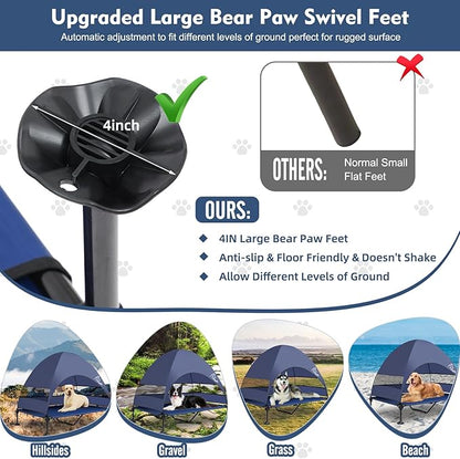 Upgraded Elevated Dog Bed with Canopy, Portable Raised Outdoor Dog Bed with Stable Anti-Slip Feet, Wider Shade Pet Bed Cot, Raised Dog Beds for Large Dogs Camping, Indoor &amp; Outdoor Use