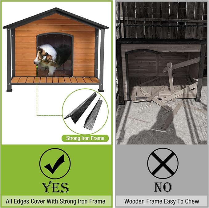 Dog House Outdoor &amp; Indoor Unique All-Around Iron Frame Dog Kennel for Winter with Raised Feet for Small &amp; Medium &amp; Large Dogs,Weatherproof Roof (41.6 “L×41.4”W×34.1“H)