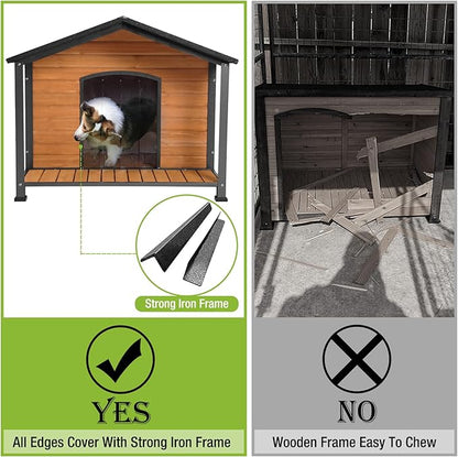 Dog House Outdoor &amp; Indoor Unique All-Around Iron Frame Dog Kennel for Winter with Raised Feet for Small &amp; Medium &amp; Large Dogs,Weatherproof Roof (41.6 “L×41.4”W×34.1“H)
